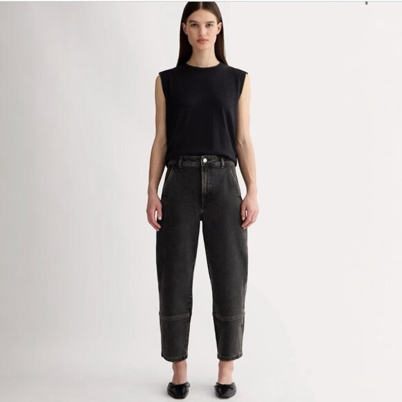 Everlane Black Organic Cotton Barrel Baloon Jeans High-Rise Tapered Ankle Length - Picture 13 of 16